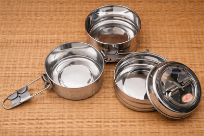 Stainless Steel Round Tiffin Box – 3 Tier Lunch Box with Handle | Compact & Durable