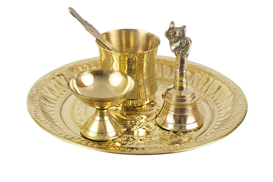 Pooja Dhali Set Brass 9 inches