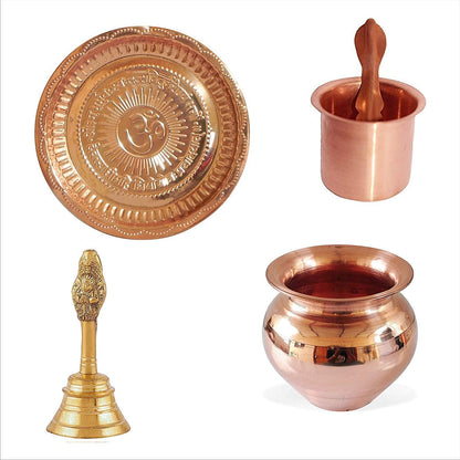 Pooja Plate Set Copper & Brass 8 inches