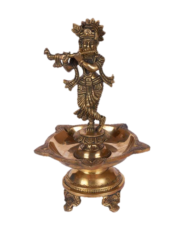 Krishna Statue Diya Brass