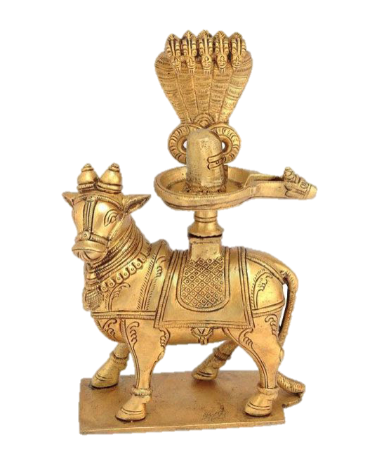 Nandhi With Shiva Lingham Statue Brass 8 Inches