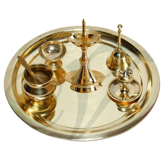 Pooja Plate Set Brass 11.8 inches