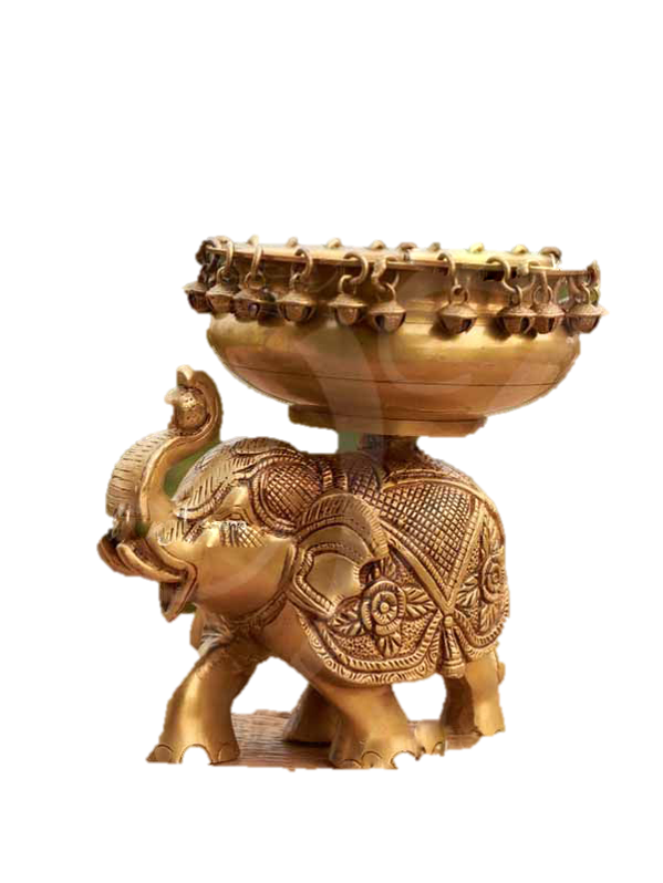 Uruli With Elephant Flower Brass 7.5 Inches