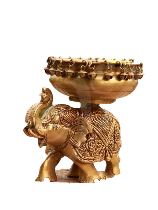 Uruli With Elephant Flower Brass 7.5 Inches