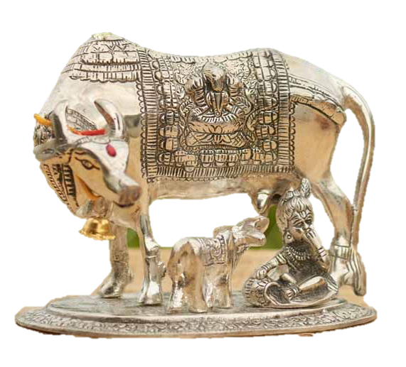 Kamadhenu Cow Statue Steel 18 cm