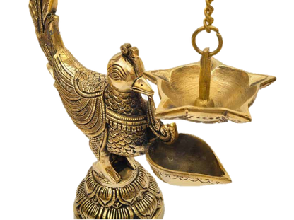 Peacock With chain Diya Brass 12.5 Inches