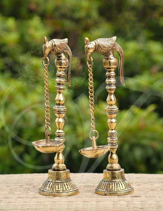 Standing parrot Diya Brass 9 inches