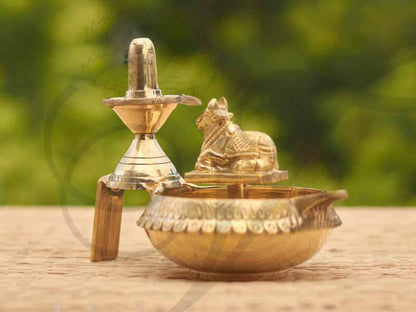 Lingham With Nandi Standing Deepam 6 Inches