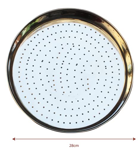 Stainless Steel Sieve, Round Chalni Thali with Big Holes